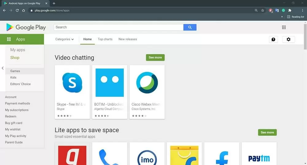 Open Play Store Site on PC Browser